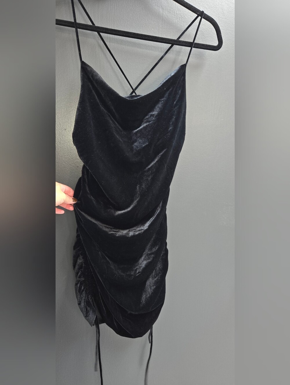 Zara Black Velvet Cowl Mini Dress with Crisscross Straps